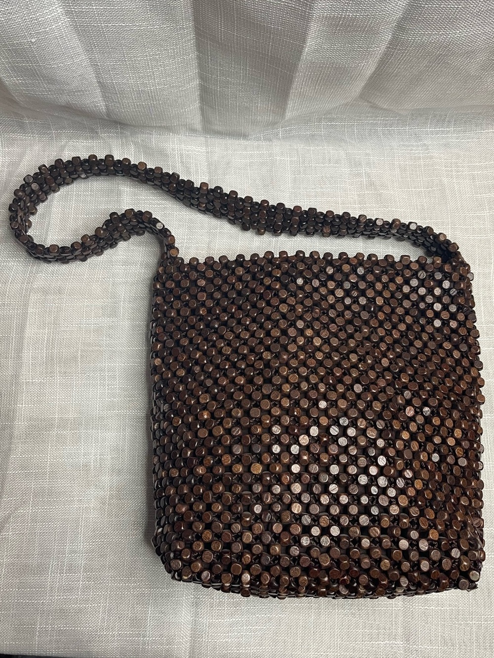 The Sak Wood Beaded Bag in Dark Brown